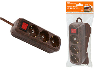 SQ1303-3102 Удлинитель бытовой  У03В выключатель, 3 гнезда, 5метров,2П+3, ПВС 3х1мм2 "Эко" (бук) 16А/250В TDM