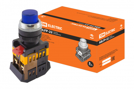 SQ0704-0007 Кнопка ABLFP-22 синий d22мм неон/230В 1з+1р TDM - купить выгодно в Электромеханике
