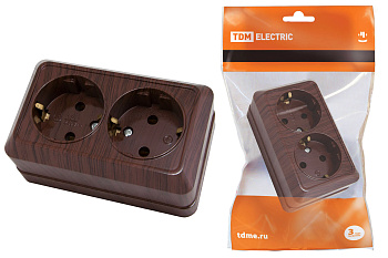 SQ1801-0036 Розетка двойная 2П+З открытой установки IP20 16А, бук "Ладога" TDM