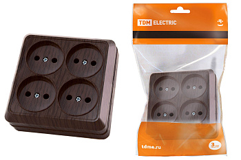 SQ1801-0320 Розетка четырехместная 2П открытой установки IP20 10A бук "Ладога" TDM