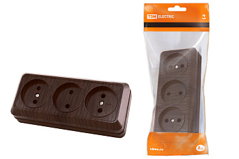 SQ1801-0324 Розетка 3-х местная горизонтальная 2П открытой установки IP20 10A бук "Ладога" TDM