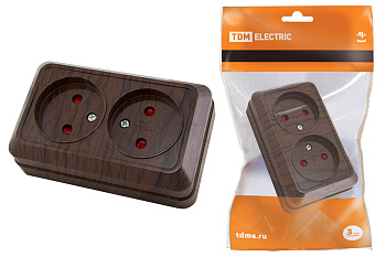 SQ1801-0039 Розетка двойная 2П открытой установки с з/ш IP20 10А, бук "Ладога" TDM