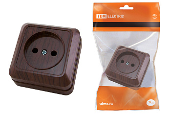 SQ1801-0033 Розетка 2П открытой установки IP20 10А, бук"Ладога" TDM