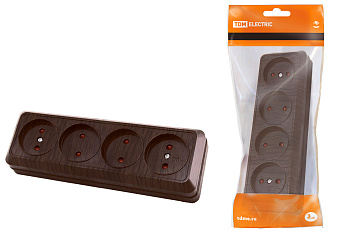 SQ1801-0329 Розетка 4-х местная горизонтальная 2П открытой установки IP20 10A с з/ш бук "Ладога" TDM