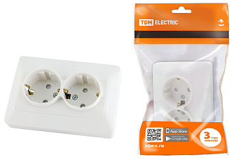 SQ1823-0016 Розетка двойная 2П+З с защ. шт. 16А 250В белая "Ильмень" TDM