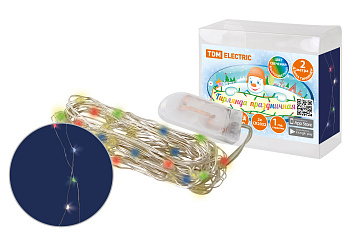 SQ0361-0059 Гирлянда светодиодная "Роса20" 20LED, 2м, многоцвет., 2хCR2032 , TDM